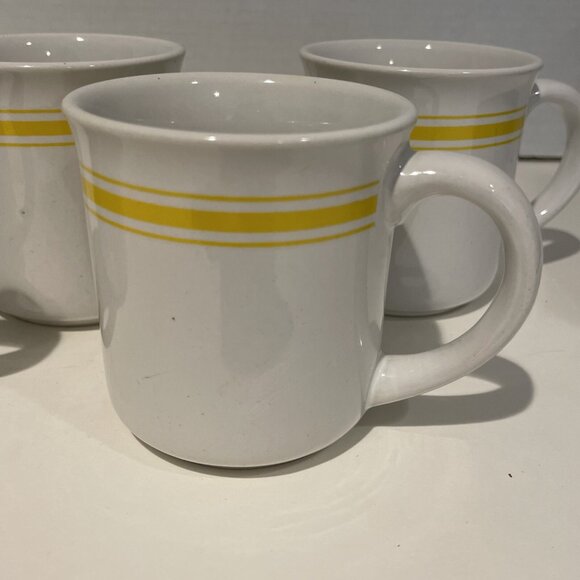 Vintage 1970s CITRUS Yellow Stripe Coffee Mugs Set of 4 Ceramic Retro Rainbow - Picture 2 of 9